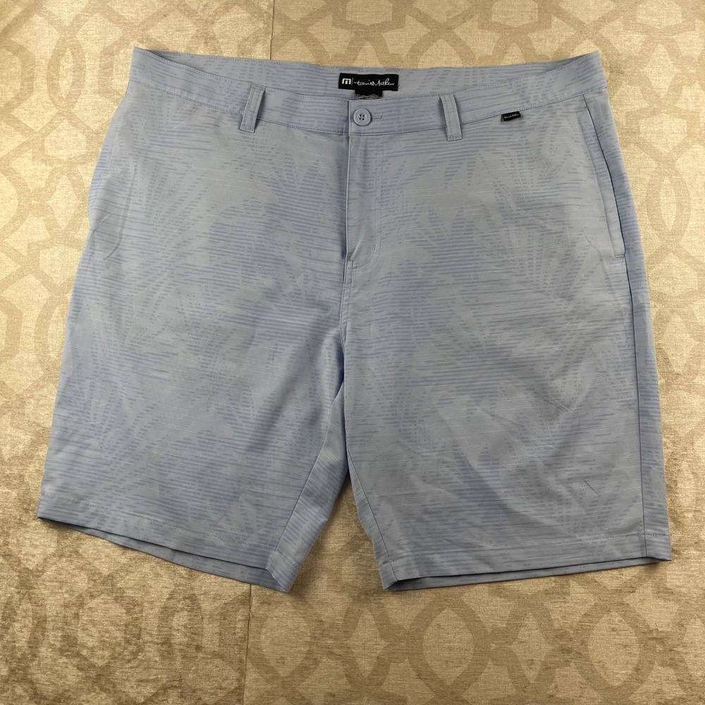 TravisMathew Golf Shorts Mens 40 Blue Palm Leaf Print Performance Stretch Summer